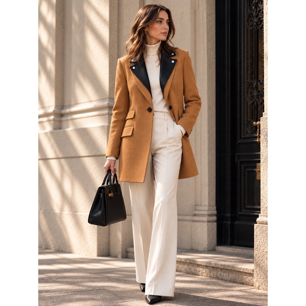Veronica Beard Chesterfield Dickey Camel Wool Cashmere Long Coat Size 2